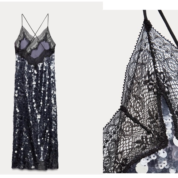 Zara ZW Collection Mauve Purple Sequin Lace Midi Dress S NWOT cocktail party - Picture 4 of 17